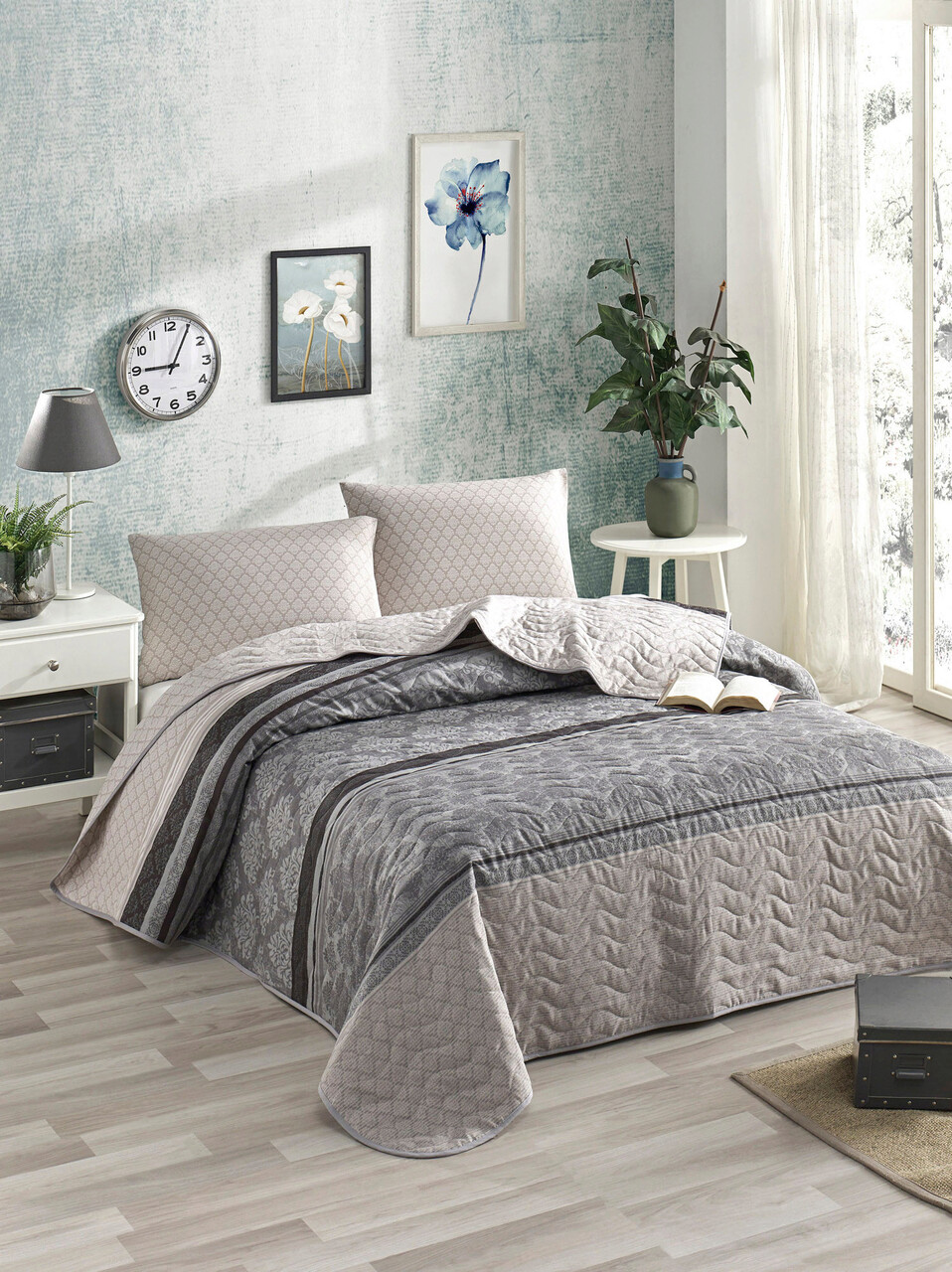 Set cuvertura Single 160x220 cm, 2 piese, L'essentiel Maison, Creative, Gri / Gri închis - imagine 3